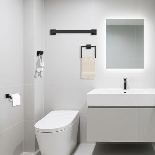 JOPOFI 5-Piece Matte Black Bathroom Hardware Set with 23.6-Inch Towel Bar