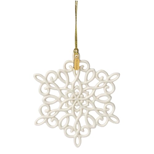 2025 Porcelain Snowflake Christmas Ornament with Gold Hanging Cord