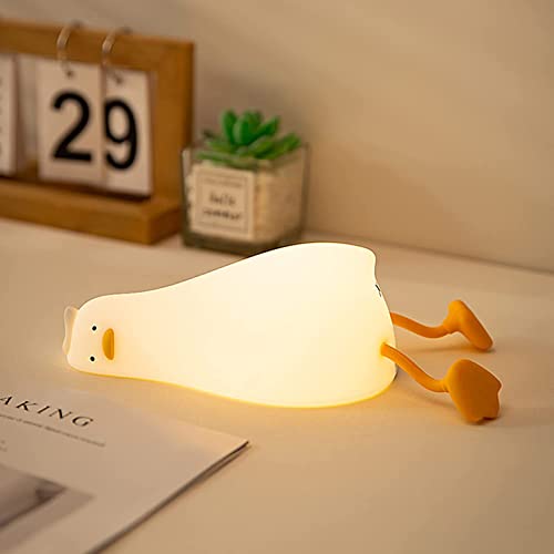 Cute LED Lying Flat Duck Night Light - Dimmable Squishy Touch Lamp