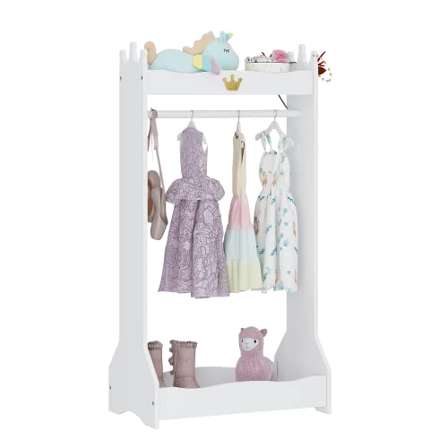 Kids Dress Up Costume Closet with Hanging Rack and Storage Shelves, White