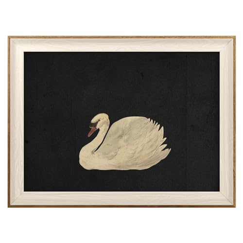 Swan Canvas Wall Art, Vintage Framed Painting for Living Room, 16x12 Inch