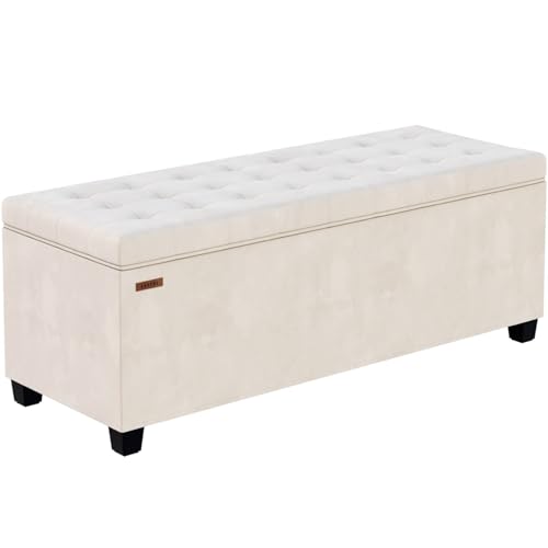 Velvet Storage Ottoman Bench, 43.5-Inch Rectangular Bed Bench with Metal Frame