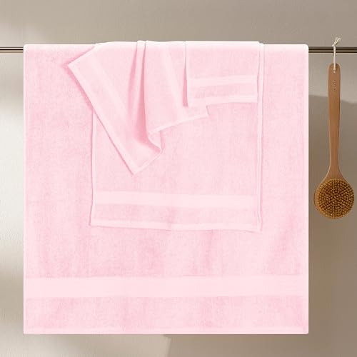 GLAMBURG 8-Piece Ultra Soft 100% Cotton Towel Set - Pink
