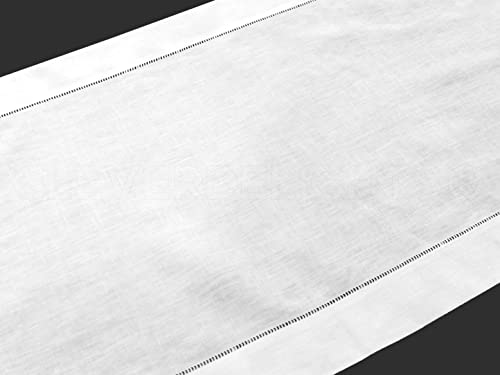 CleverDelights White Hemstitch Linen-Cotton Table Runner 16 x 120