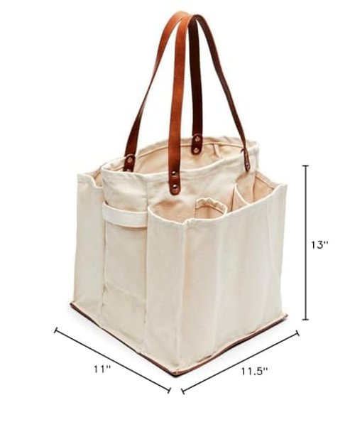 CapaBunga Farmer's Market Tote Shopping Bags with Handles - 7 Pocket Large Utility Tote Bag - Heavy Duty Canvas Utility Bag with Vegan Leather Base - Reusable Tote Bag - Natural Grocery Bag