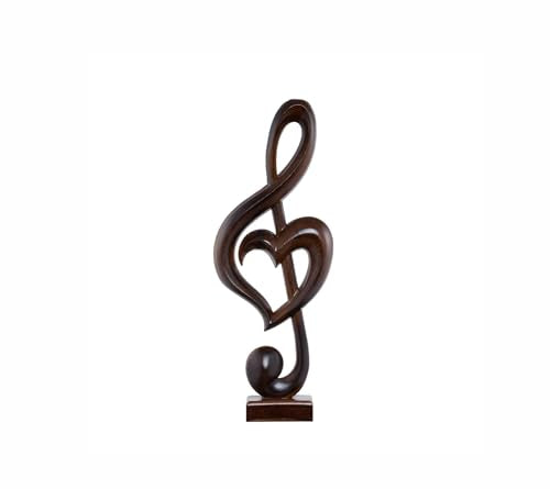 Handmade Wooden Heart Treble Clef Music Note Sculpture, 13-Inch Black Figurine