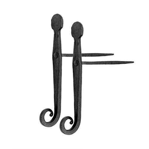 7-Inch Rat Tail Wrought Iron Shutter Dogs - Black Masonry Mount (Pair)