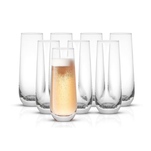 Stemless Champagne Flutes - 9.5oz Crystal Mimosa Glasses (Set of 8)