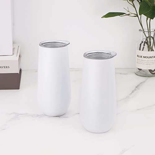 Lifecapido 2 Pack White Insulated Stainless Steel Champagne Tumblers 12oz - Double Wall Flutes for Weddings & Parties