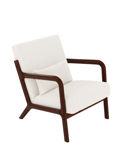 Mid-Century Modern Sherpa Accent Chair with Lumbar Pillow