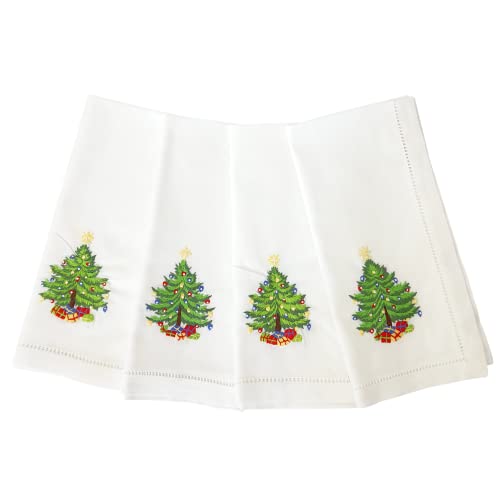 HCRAFT Christmas Tree Embroidered Cotton Napkins Set of 4, 18x18 Inches - Festive Cloth Tableware