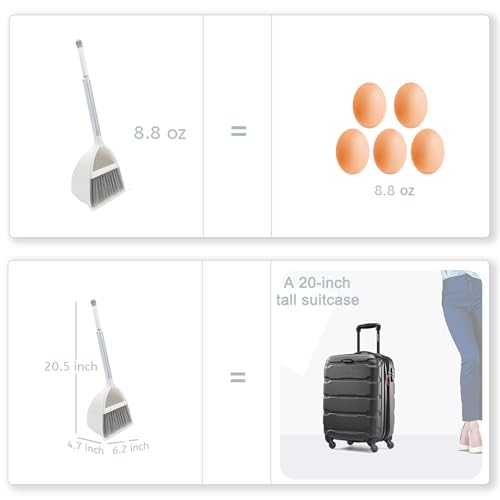 Small Broom and Dustpan Set - Compact Hand Sweeper for Tight Spaces (White)