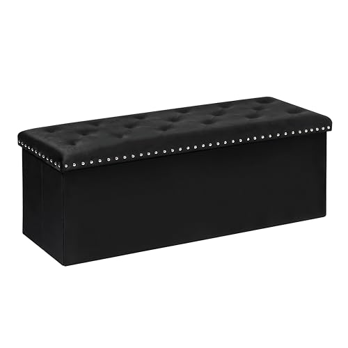 43-Inch Velvet Storage Ottoman Bench, Tufted Foldable Footstool with 140L