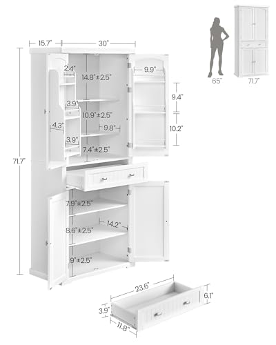 Freestanding Tall Kitchen Pantry Cabinet with Drawer & Door Shelves - White