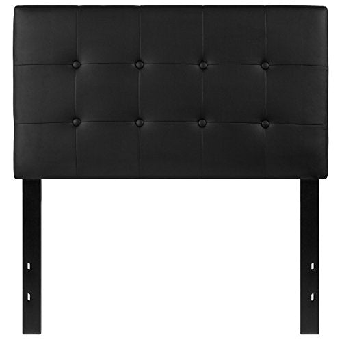 Adjustable Height Button Tufted Twin Headboard, Black Vinyl Upholstered