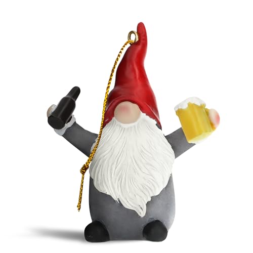 Gnome Beer Christmas Ornament - Funny Yuletide Designs, 4in Resin
