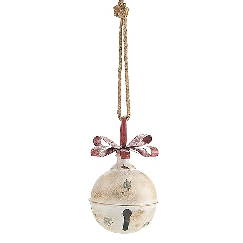 7.75-Inch White Glitter Jingle Bell Ornament with Red Bow