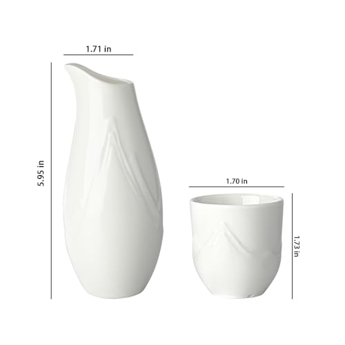 Zioliopaner 5-Piece Japanese Sake Set - White Ceramic Carafe & Cups for Home & Restaurant