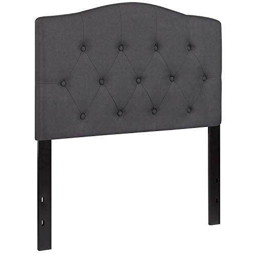 Twin Tufted Fabric Upholstered Headboard in Dark Gray with Adjustable Rails