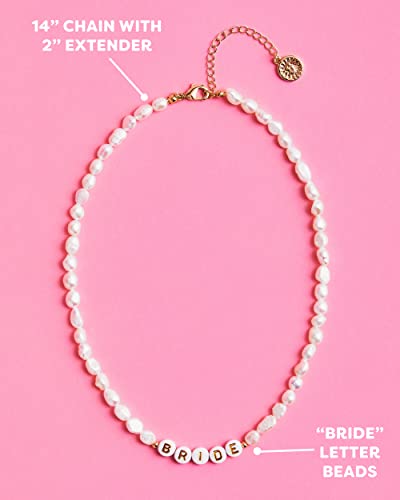 Freshwater Pearl Bride Choker Necklace with Gold Letter Beads - 14-inch