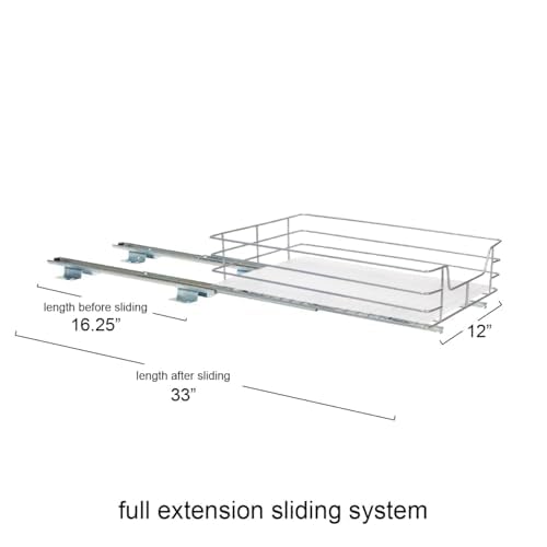 Household Essentials Sliding Pantry Organizer,4.92" H x 12.01" W x 15.94" D,Perfect Kitchen Organization Solution, Durable Powder-Coated Steel Frame,Easy to Install, Mounting Hardware Included,Nickel