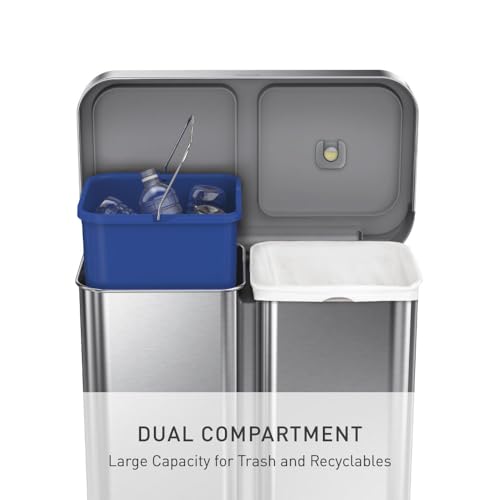 Dual Compartment Step Recycler 58L Kitchen Trash Can Stainless Steel