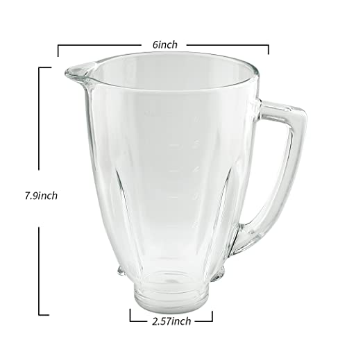 6-Cup Glass Blender Jar Set with 6-Fin Blade and Lid for Standard Blenders