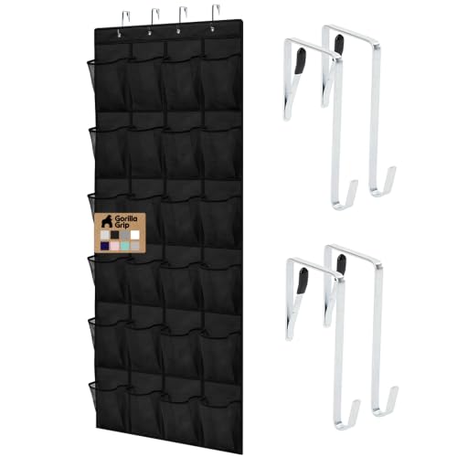Gorilla Grip Over the Door Shoe Organizer, 24 Mesh Pockets, Black