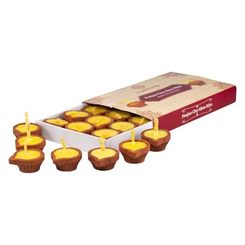 Handcrafted Clay Ghee Diya Set of 15 - Eco-Friendly Puja Lamps with Ghee Wicks