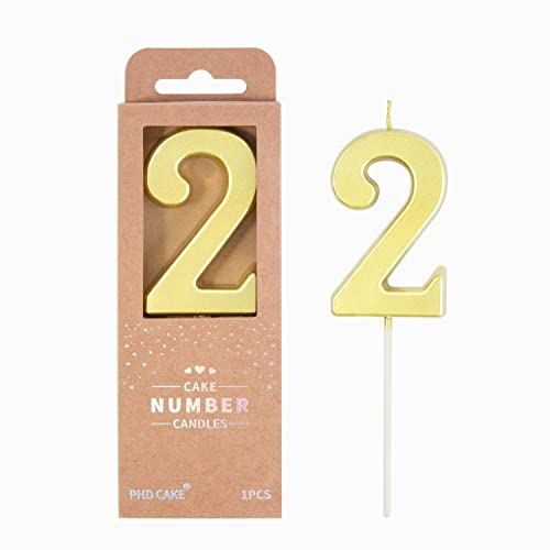 Modern Gold Number 2 Birthday Candle - 2.76 Inch Cake Decoration