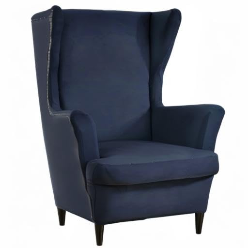 Stretch Spandex Wingback Chair Slipcovers - 2 Piece Set, Navy Blue