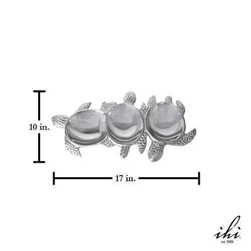 IHI EST. 1986 3-Section Sea Turtle - 17 x 10 Inch Silver Tone Polished Aluminum Candy Nut Serving Dish