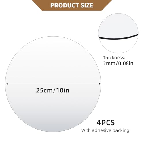 4 Pcs 10-Inch Round Acrylic Mirror Tiles - Self-Adhesive Wall Decor