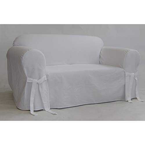 White Twill Loveseat Slipcover - Casual Classic Design