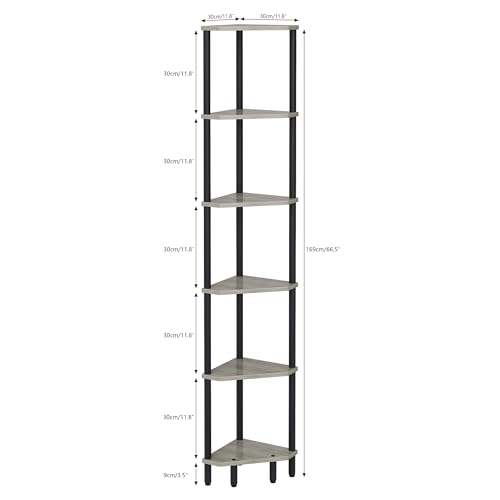 6-Tier Tall Corner Shelf, 66.5-Inch Narrow Standing Bookshelf for Storage