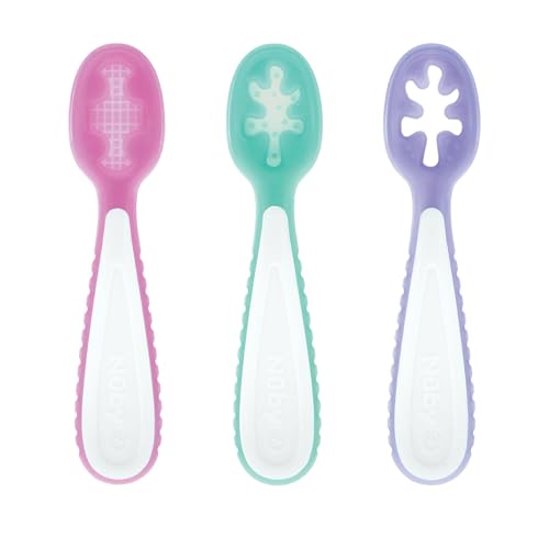 Silicone Baby Training Spoons 3-Pack for Self-Feeding Stages Pink Aqua