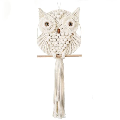 Hand-Woven Owl Macrame Wall Hanging - Boho Cotton Tapestry Wall Decor