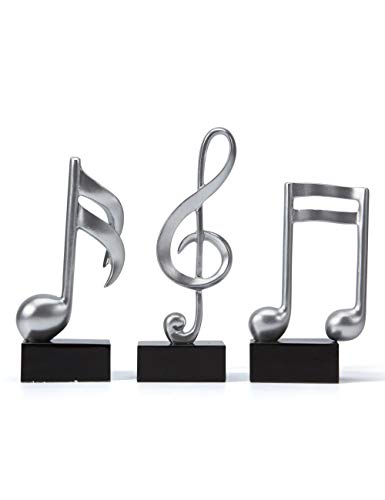 3-Piece Music Note Table Sculpture, 7.5-Inch Silver Resin Piano Decor
