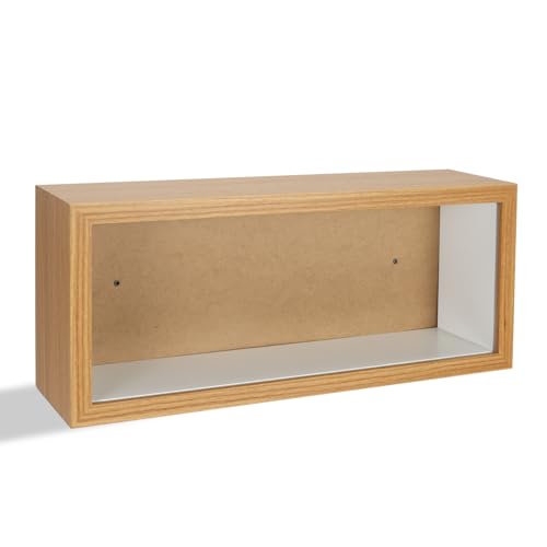 Wall Mounted Wood Display Case with Tempered Glass Door for Collectibles