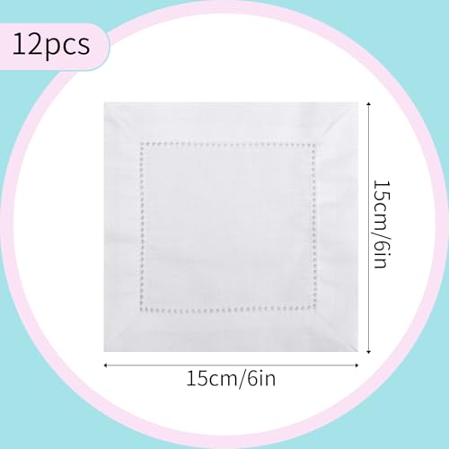 12pcs Linen Cocktail Napkins, 6x6 Inch Reusable Cloth Serviettes for Parties