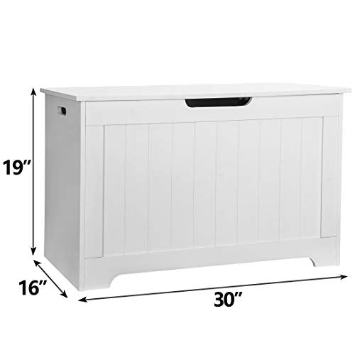 30-Inch Wooden Toy Storage Chest with Safety Hinges - White Toy Bench Box
