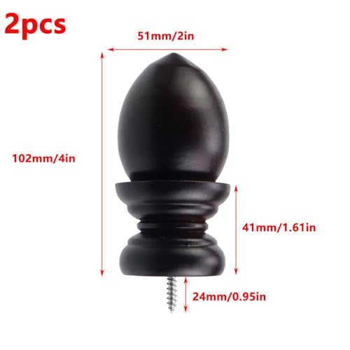 Wooden Curtain Rod Finials, 1.5-Inch Screw-On End Caps, 2-Pack