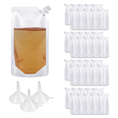 8oz Reusable Leak-Proof Plastic Drink Pouches 40 Pack with Funnels - BPA-Free Travel Juice Bags
