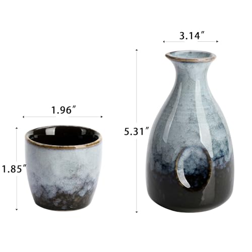 Leegg Black Grey Ceramic Sake Set with 1 Large Pot & 4 Cups - Elegant Tableware