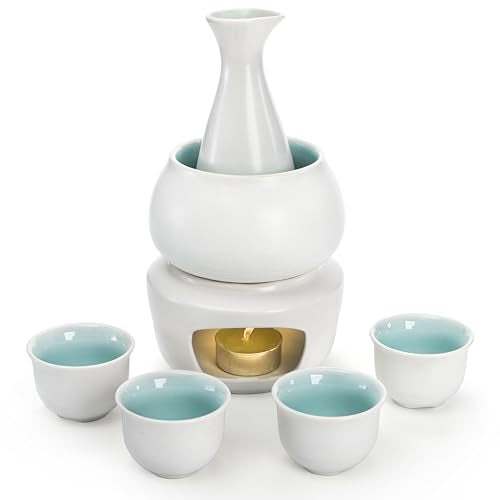 Foraineam Ceramic Sake Set with Warmer and Cups - Japanese Style Hot Drink Barware