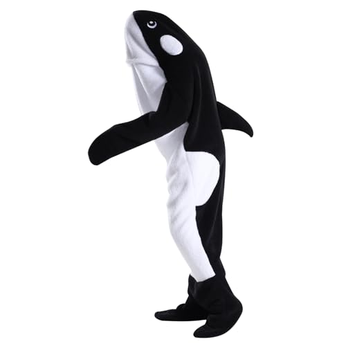 Whale Blanket Onesie Hoodie, Soft Flannel Wearable Blanket for Adults