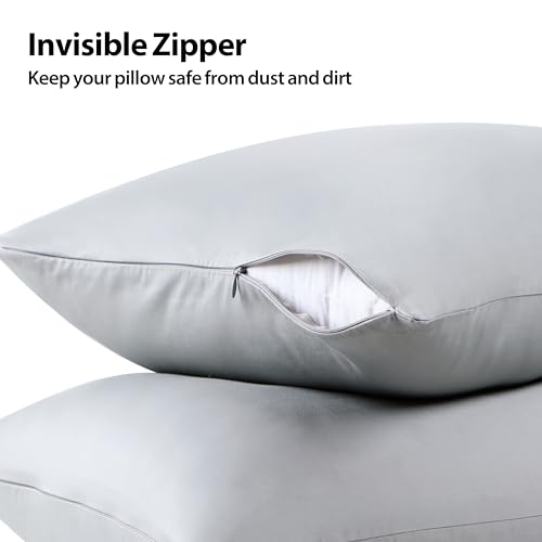 100% Cotton King Size Pillow Protectors, 600 Thread Count Gray, Set of 2
