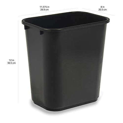 Small Rectangular Office Wastebasket - 3 Gallon Plastic Trash Can (2-Pack)