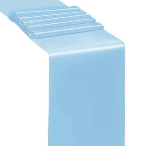 Baby Blue Satin Chair Sashes - 50 Pack, 7x108 Inch Bows for Wedding & Party