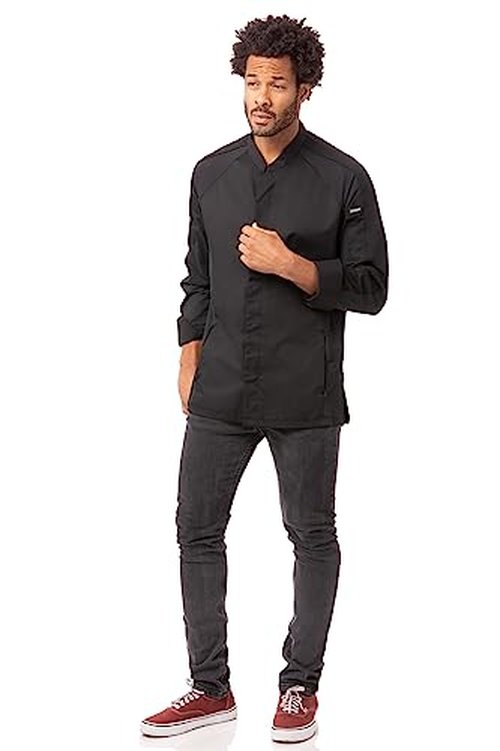 Chef Works Men's Valencia Chef Coat, Black, Small